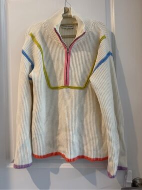 Madewell Cream Half-Zip Ribbed Sweater with Color-Trim